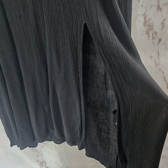 & Other Stories Dress Womens 4 Small Black Midi Slit Crepe Notch Long Sleeve - Picture 8 of 11
